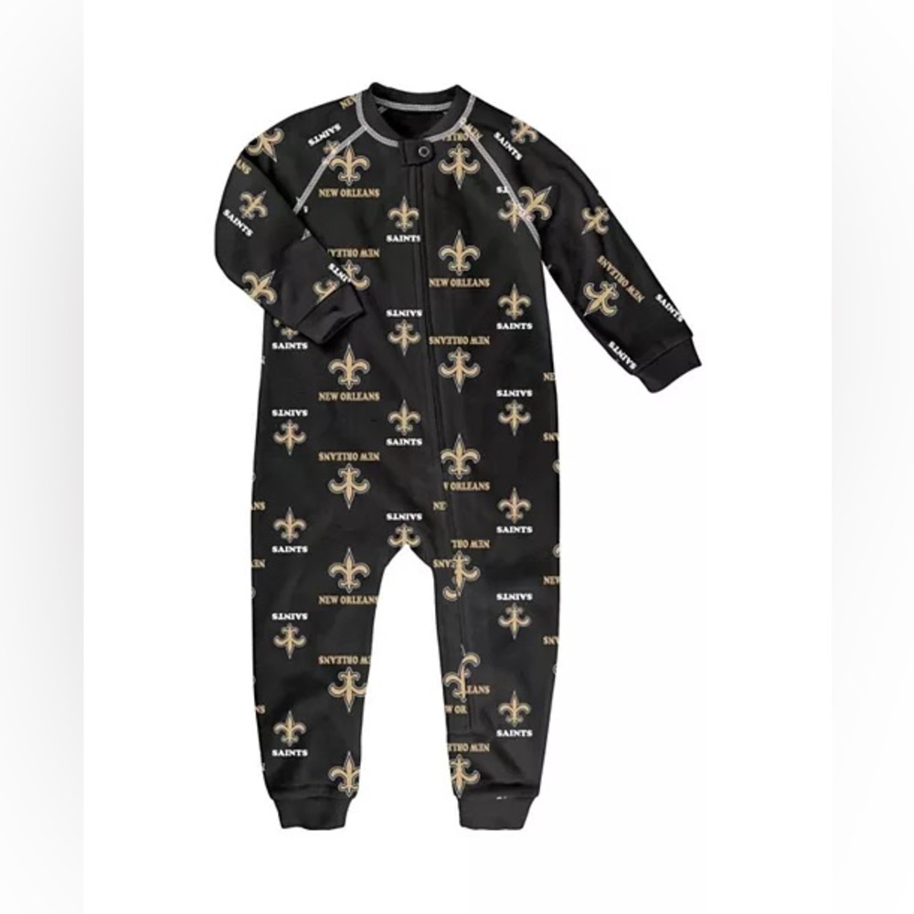 NFL team apparel 3-6 months New Orleans Saints football pj’s footies.
